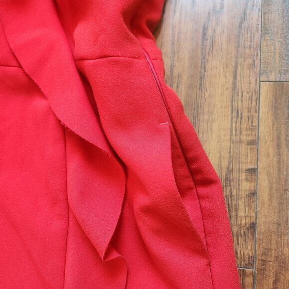 MSGM Womens Mini Dress EU 42 US 10 Red Sleeveless Sheath Cascade Ruffle - Picture 7 of 14